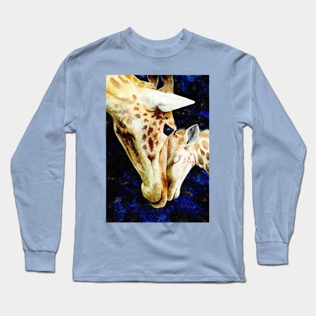 Night sky giraffes Long Sleeve T-Shirt by MandalaSoul